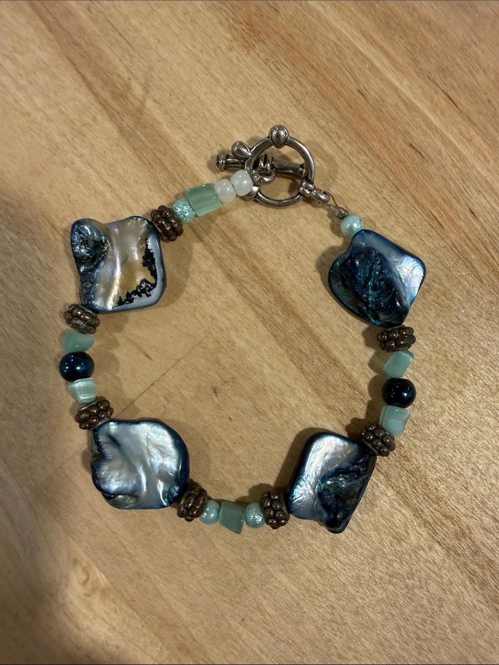 Handcrafted Blue Pearl & Glass Bead Bracelet